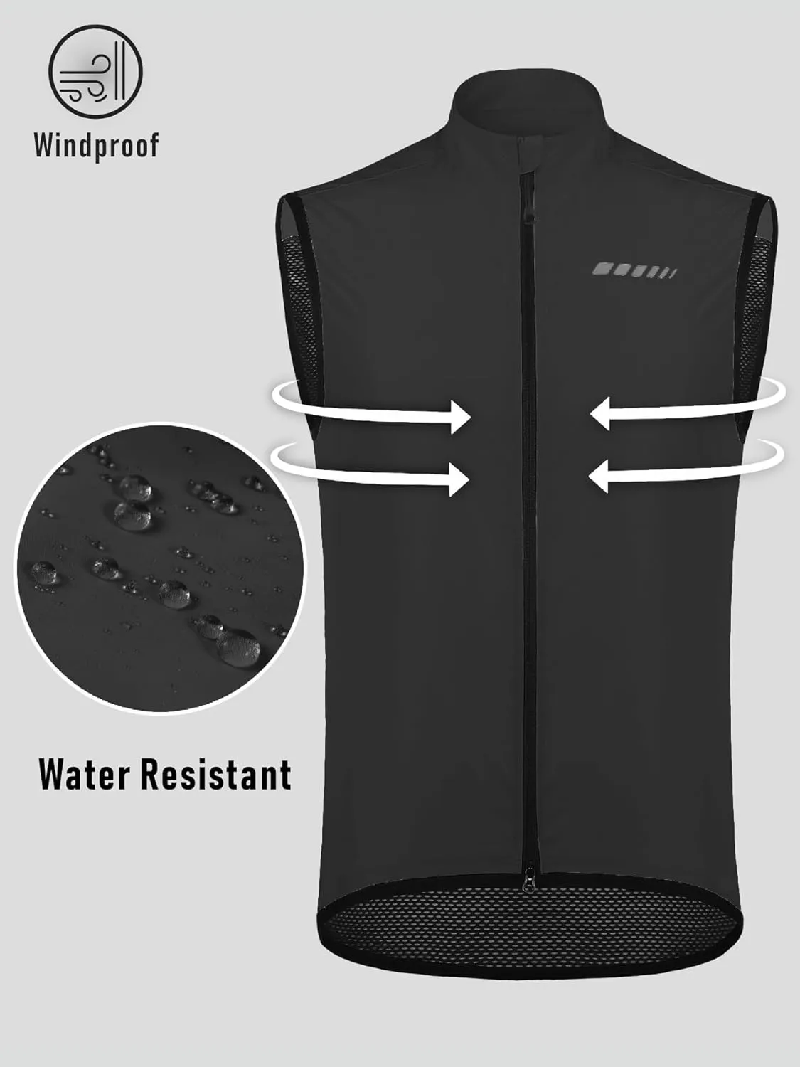 qualidyne Men's Cycling Vest Full Zip Windproof Bike Tank Top Reflective Sleeveless Cycling Jacket