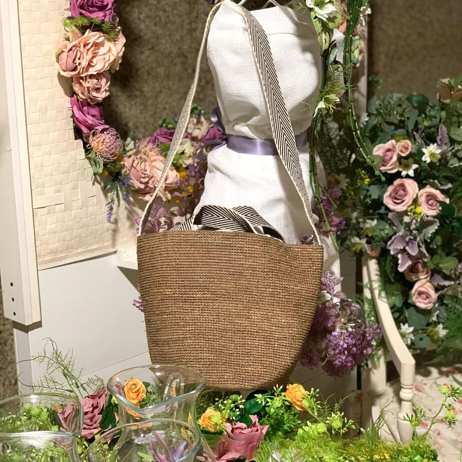 Raffia Straw Woven Handbag Shoulder Crossbody Bucket Bag Beach Vacation Hobo Versatile Crochet Large Capacity Chic Summer