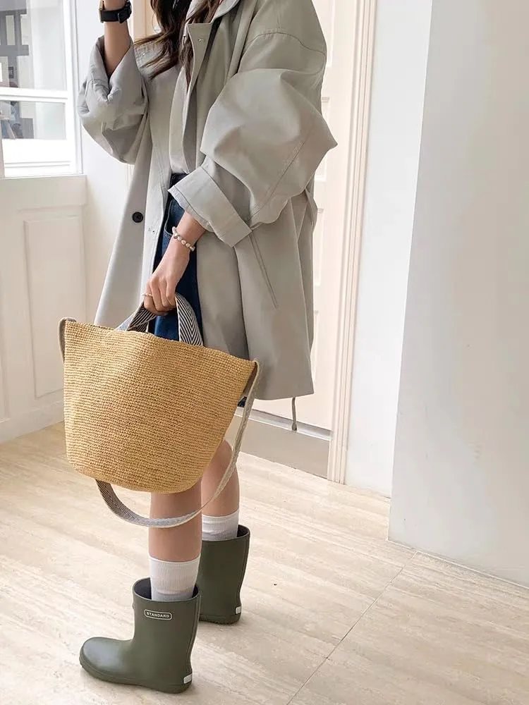 Raffia Straw Woven Handbag Shoulder Crossbody Bucket Bag Beach Vacation Hobo Versatile Crochet Large Capacity Chic Summer