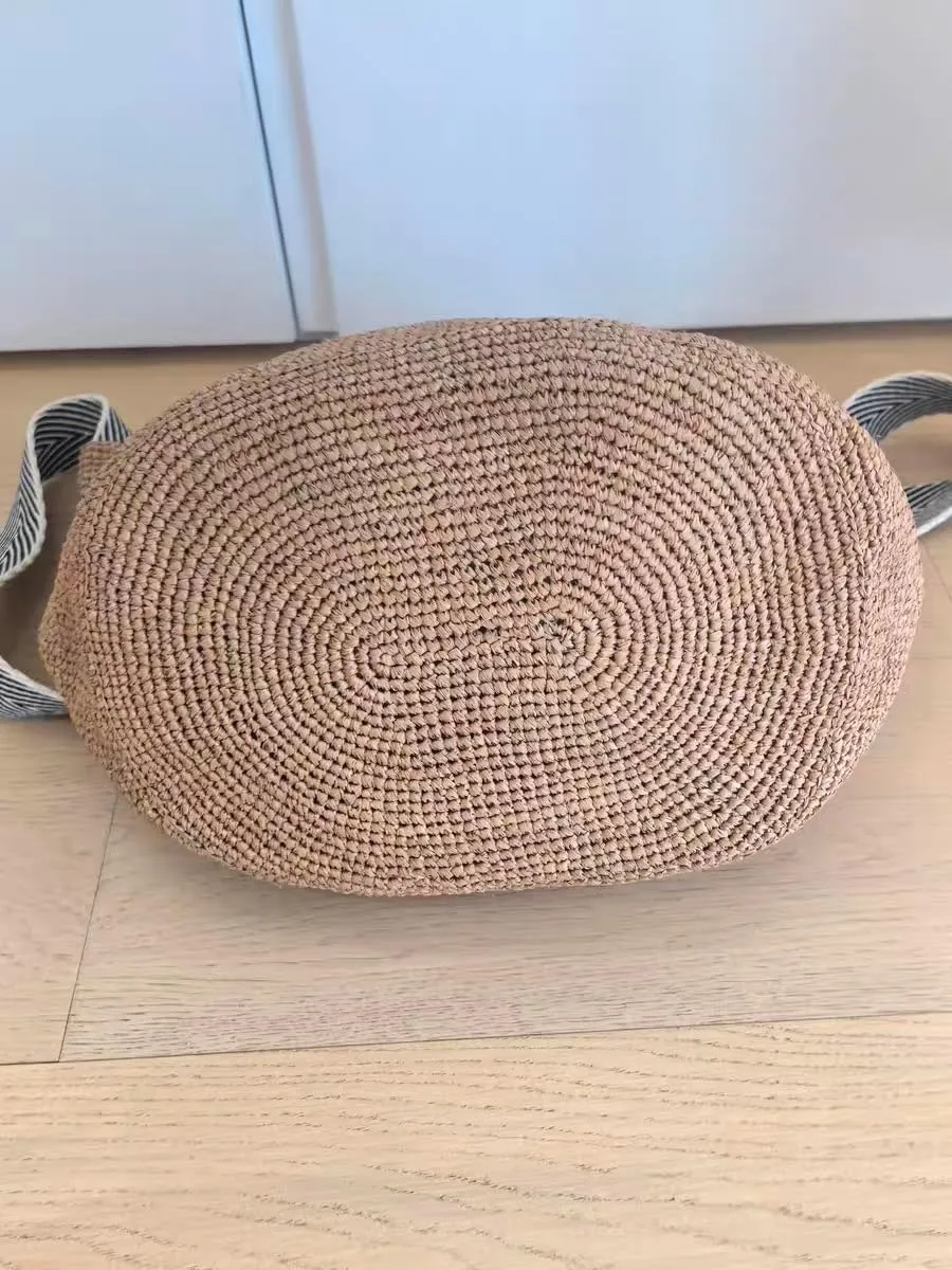Raffia Straw Woven Handbag Shoulder Crossbody Bucket Bag Beach Vacation Hobo Versatile Crochet Large Capacity Chic Summer