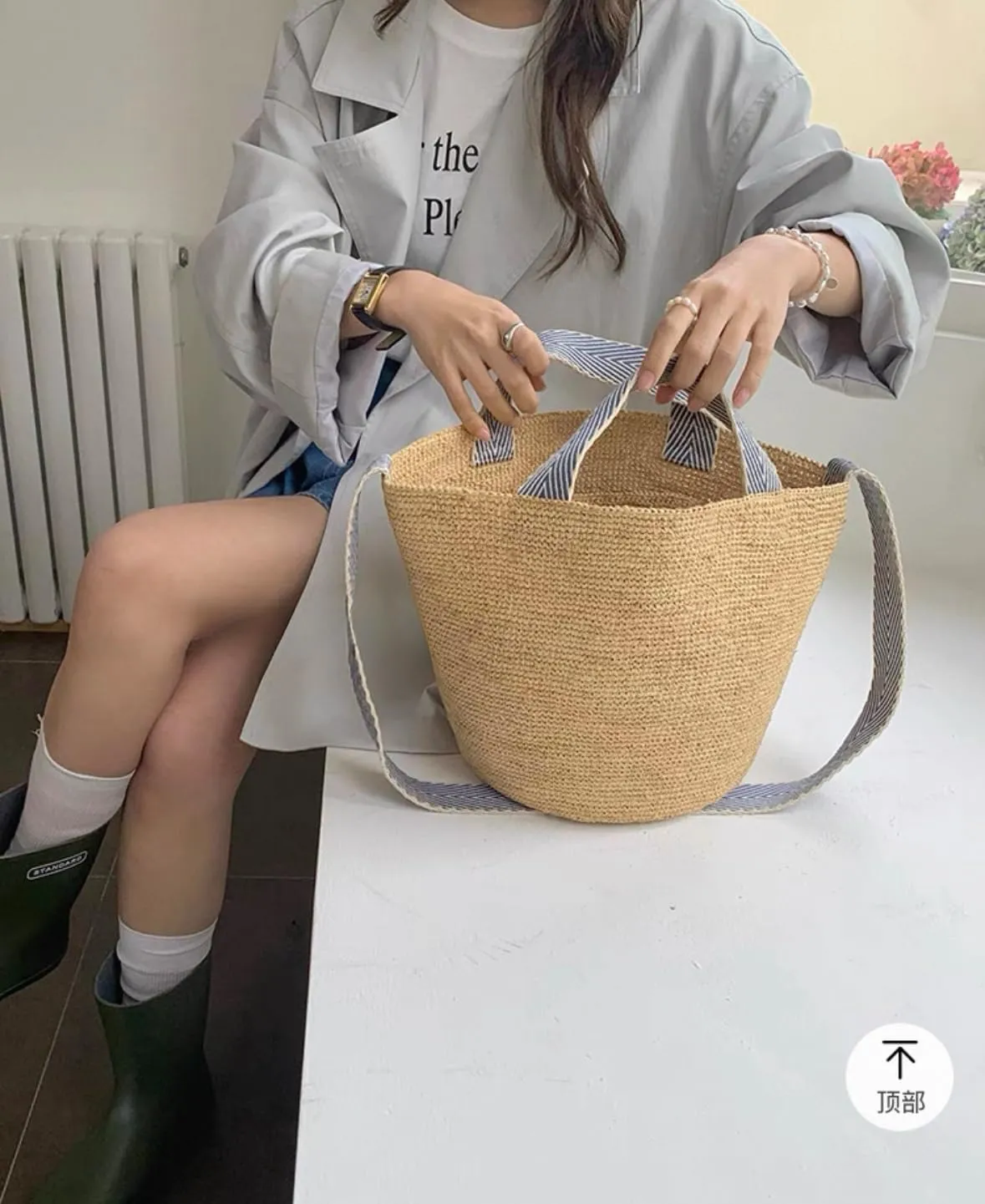 Raffia Straw Woven Handbag Shoulder Crossbody Bucket Bag Beach Vacation Hobo Versatile Crochet Large Capacity Chic Summer