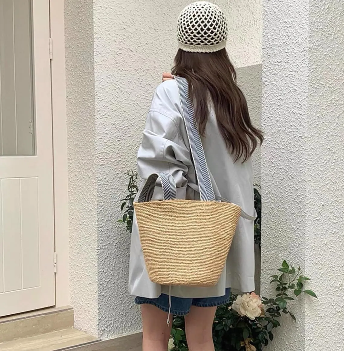 Raffia Straw Woven Handbag Shoulder Crossbody Bucket Bag Beach Vacation Hobo Versatile Crochet Large Capacity Chic Summer