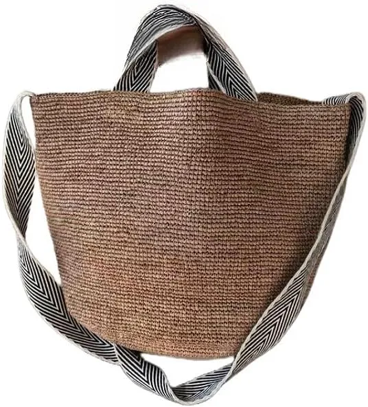 Raffia Straw Woven Handbag Shoulder Crossbody Bucket Bag Beach Vacation Hobo Versatile Crochet Large Capacity Chic Summer