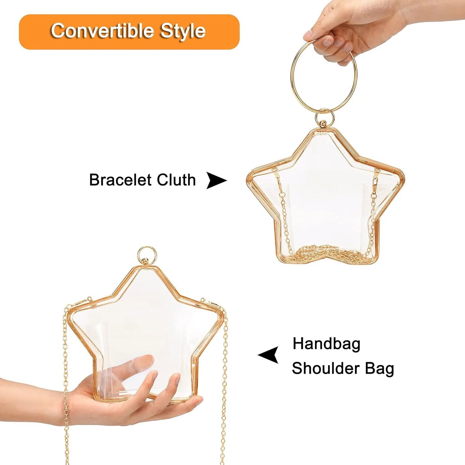 Rejolly Clear Star Shaped Purse for Women Acrylic Transparent Evening Clutch Bag Crossbody Shoulder Handbag with Chain Strap