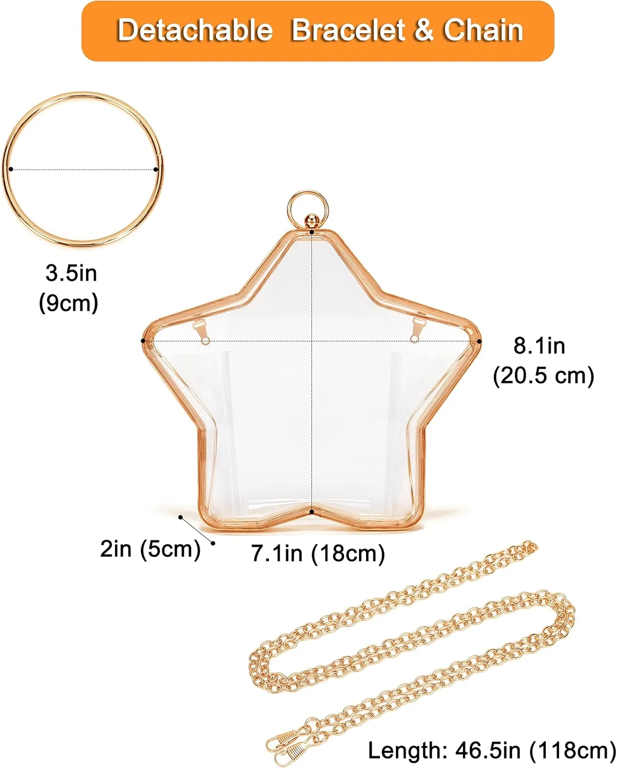 Rejolly Clear Star Shaped Purse for Women Acrylic Transparent Evening Clutch Bag Crossbody Shoulder Handbag with Chain Strap