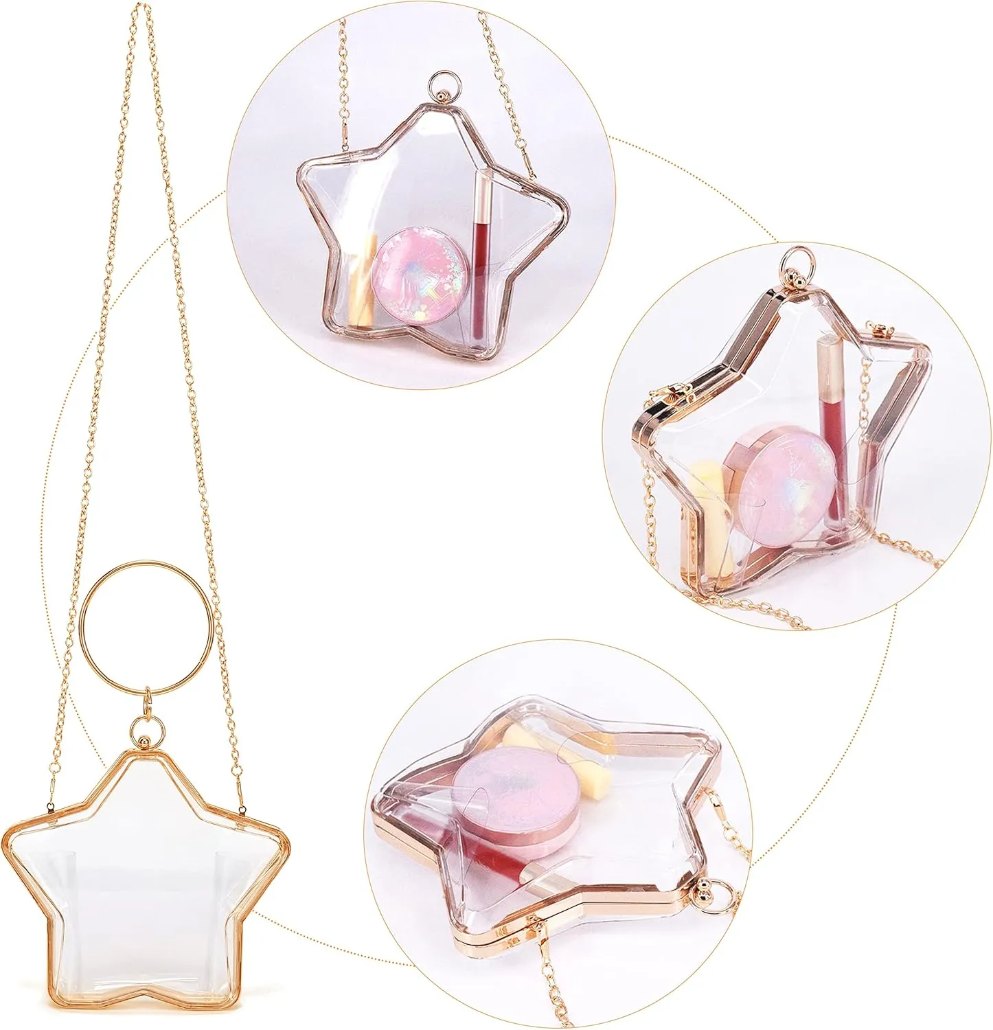 Rejolly Clear Star Shaped Purse for Women Acrylic Transparent Evening Clutch Bag Crossbody Shoulder Handbag with Chain Strap