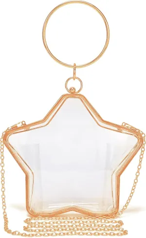 Rejolly Clear Star Shaped Purse for Women Acrylic Transparent Evening Clutch Bag Crossbody Shoulder Handbag with Chain Strap