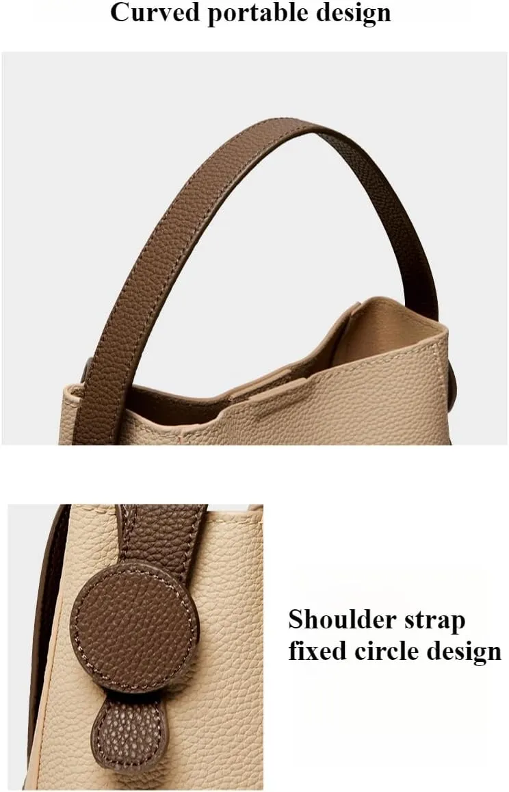 Retro Cowhide Bucket Bag Genuine Leather Handbag Shoulder Crossbody Bag Hobo Versatile Chic Clutch Niche Slip Pocket