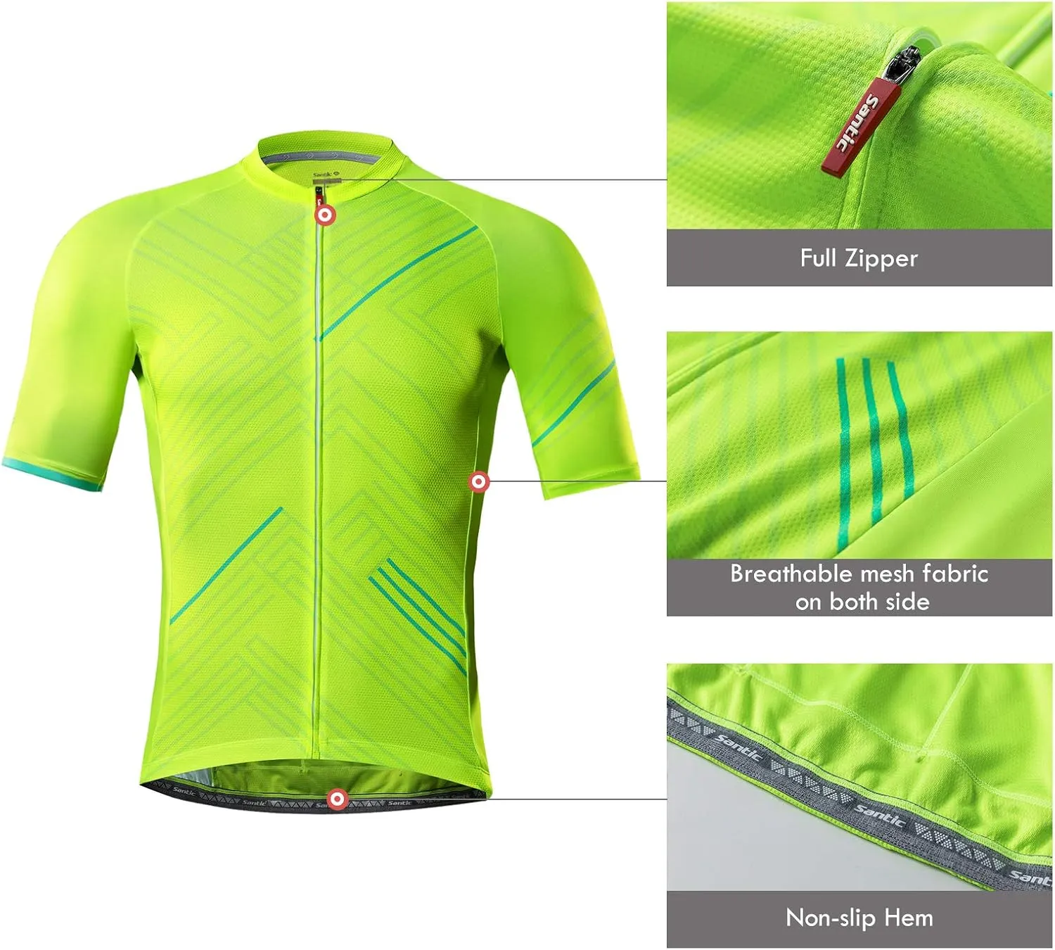 Santic Cycling Jersey Men's Short Sleeve Tops Mountain Biking Shirts Bicycle Jacket with Pockets 
