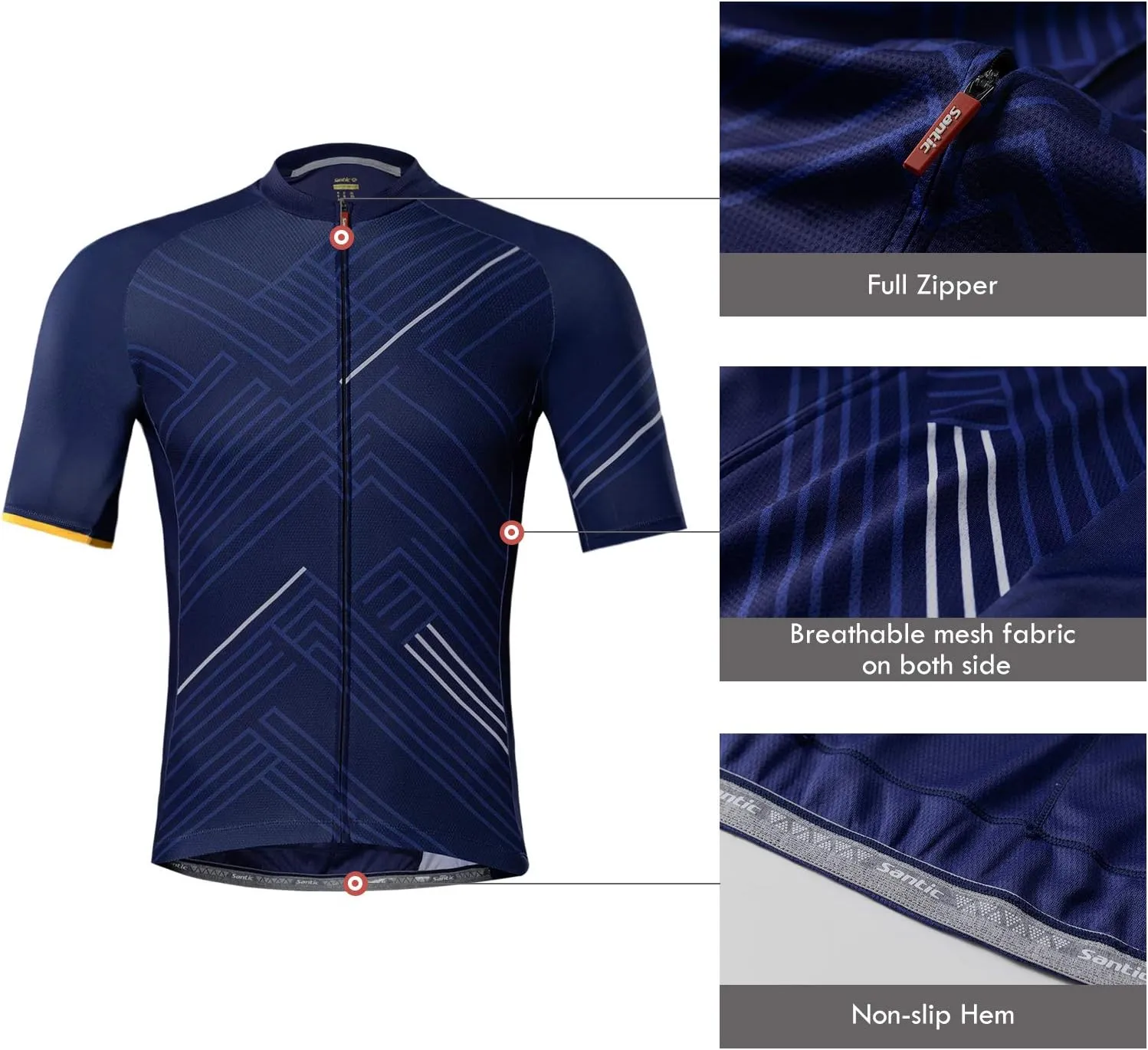 Santic Cycling Jersey Men's Short Sleeve Tops Mountain Biking Shirts Bicycle Jacket with Pockets 