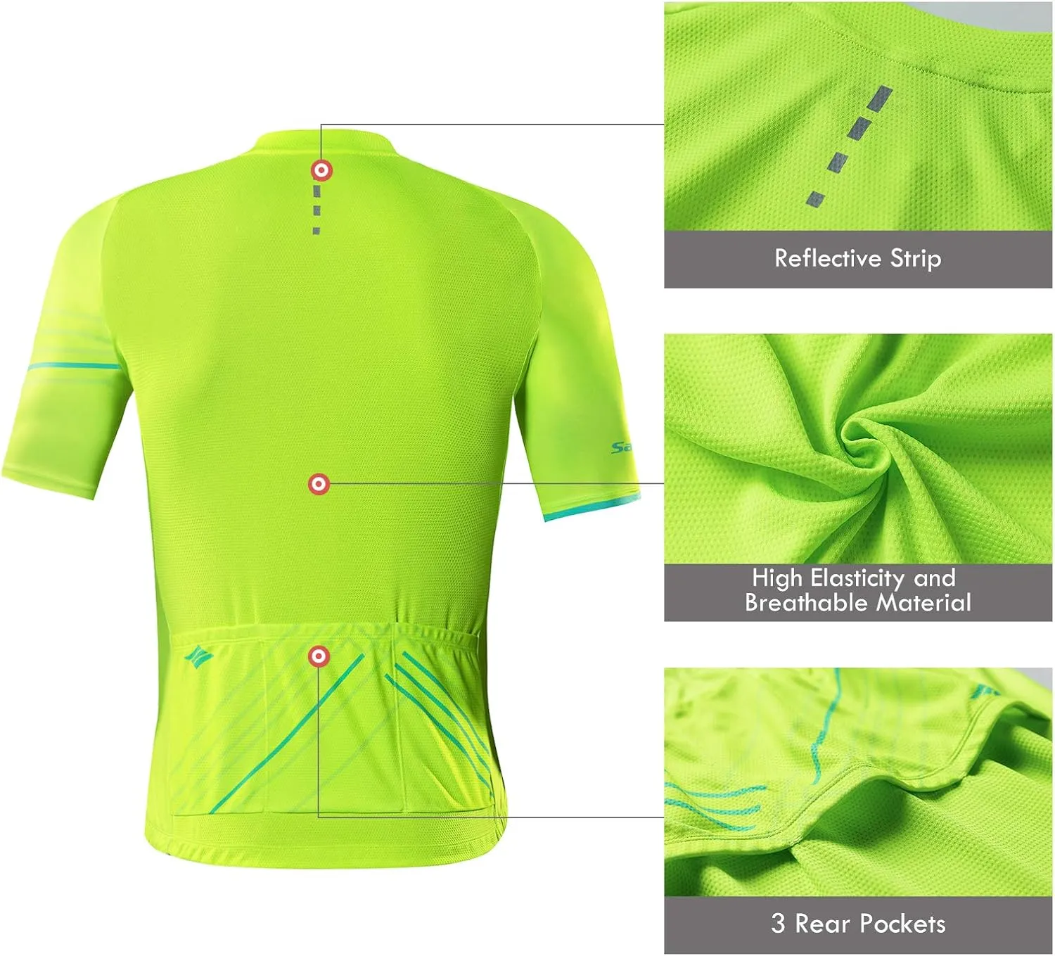 Santic Cycling Jersey Men's Short Sleeve Tops Mountain Biking Shirts Bicycle Jacket with Pockets 