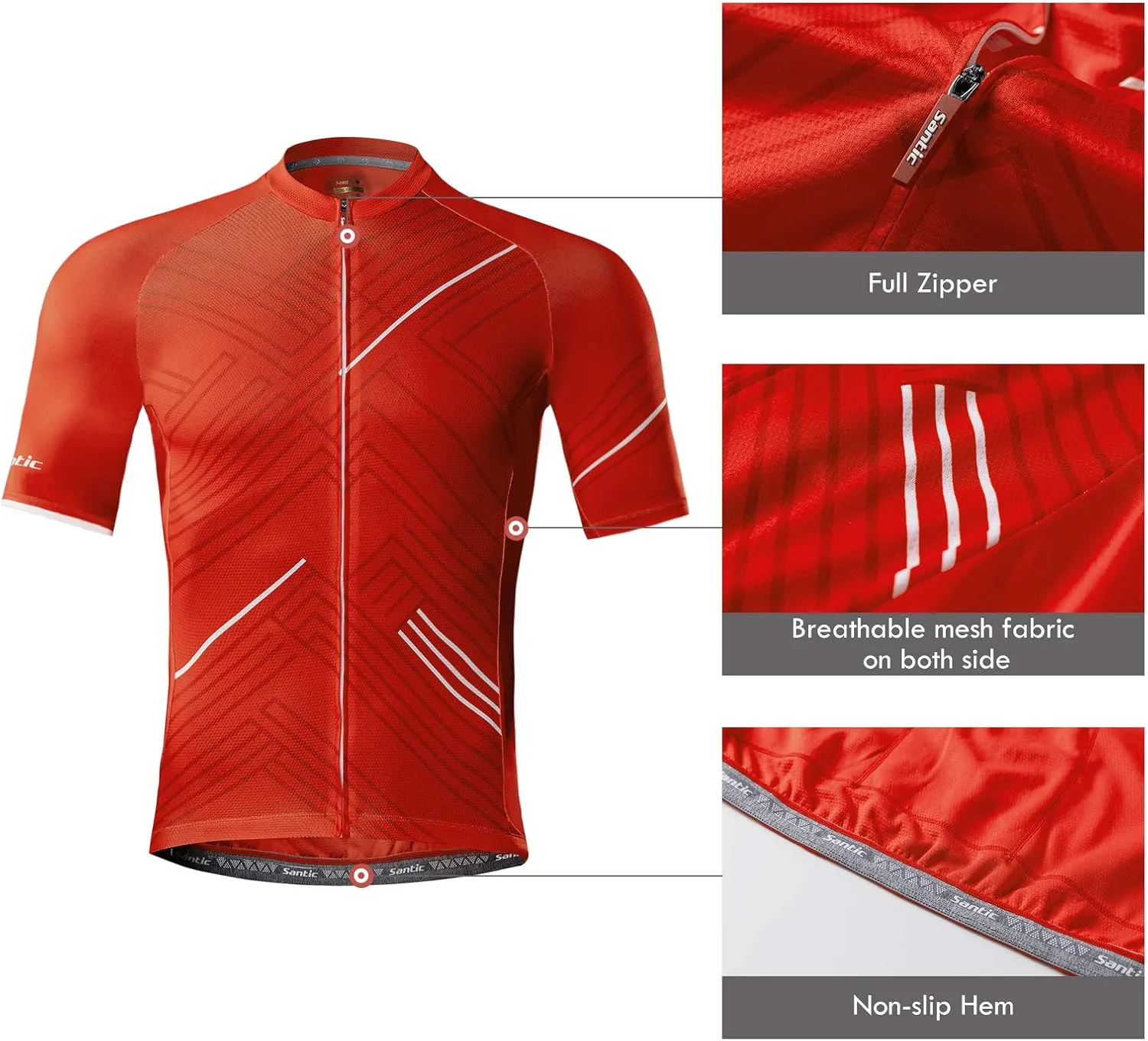 Santic Cycling Jersey Men's Short Sleeve Tops Mountain Biking Shirts Bicycle Jacket with Pockets 