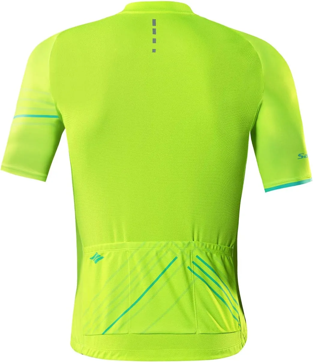 Santic Cycling Jersey Men's Short Sleeve Tops Mountain Biking Shirts Bicycle Jacket with Pockets 