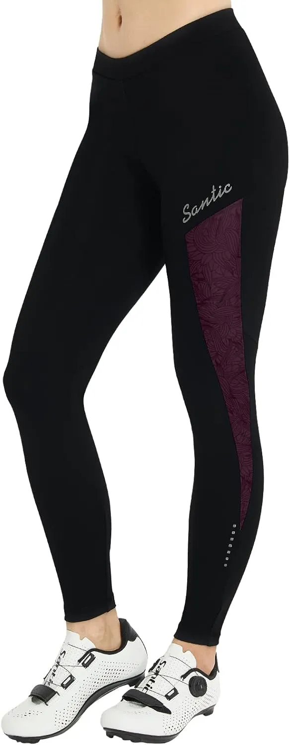 Santic Women's Bike Pants 4D Padded Cycling Tights High Waisted Bicycle Trousers with Pockets Biking Apparel UPF 50 