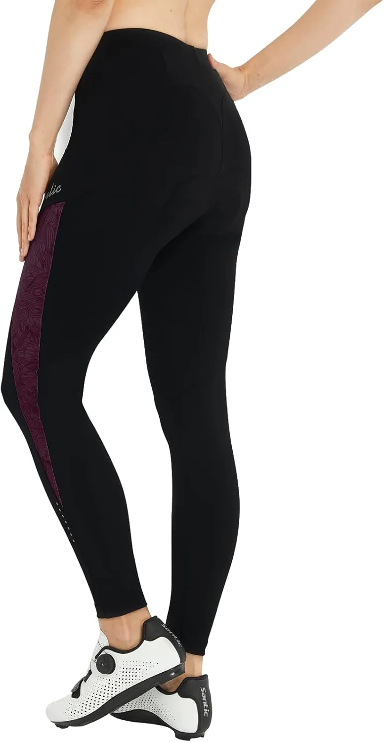 Santic Women's Bike Pants 4D Padded Cycling Tights High Waisted Bicycle Trousers with Pockets Biking Apparel UPF 50 