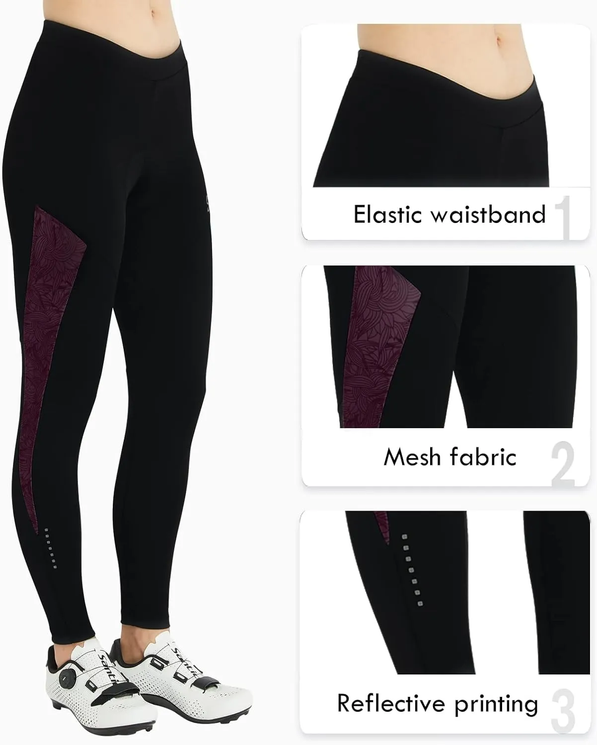 Santic Women's Bike Pants 4D Padded Cycling Tights High Waisted Bicycle Trousers with Pockets Biking Apparel UPF 50 