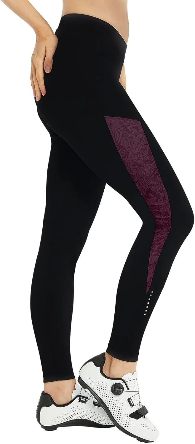 Santic Women's Bike Pants 4D Padded Cycling Tights High Waisted Bicycle Trousers with Pockets Biking Apparel UPF 50 