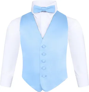 S.H. Churchill & Co. Boys 3 Piece Backless Formal Vest Set  Includes Vest, Bow Tie, Pocket Square for Tuxedo or Suit