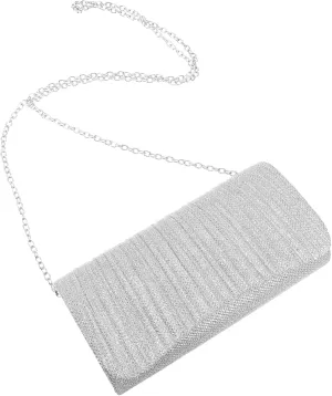 Shiny Pleated Clutch Bag Chain Shoulder Crossbody Wedding Guest Evening Purse for Women