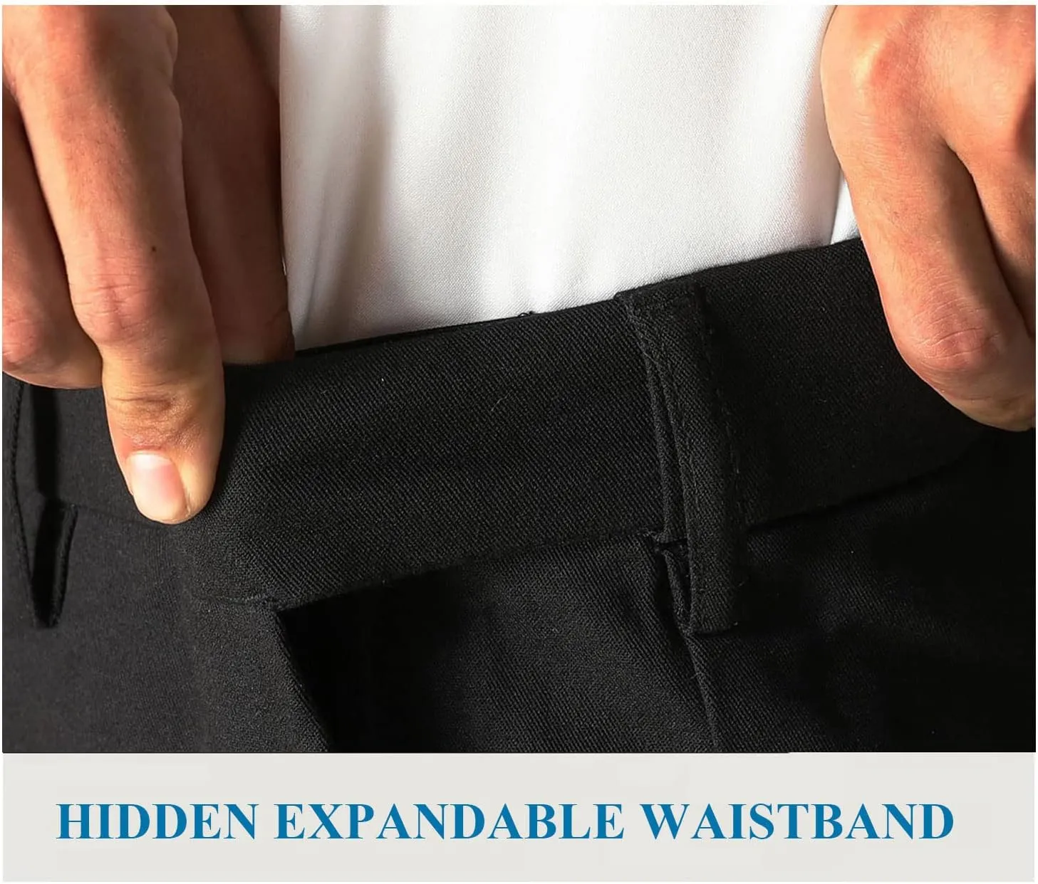 Soojun Men's Classic Fit Hidden Expandable Waist Flat Front Dress Pant