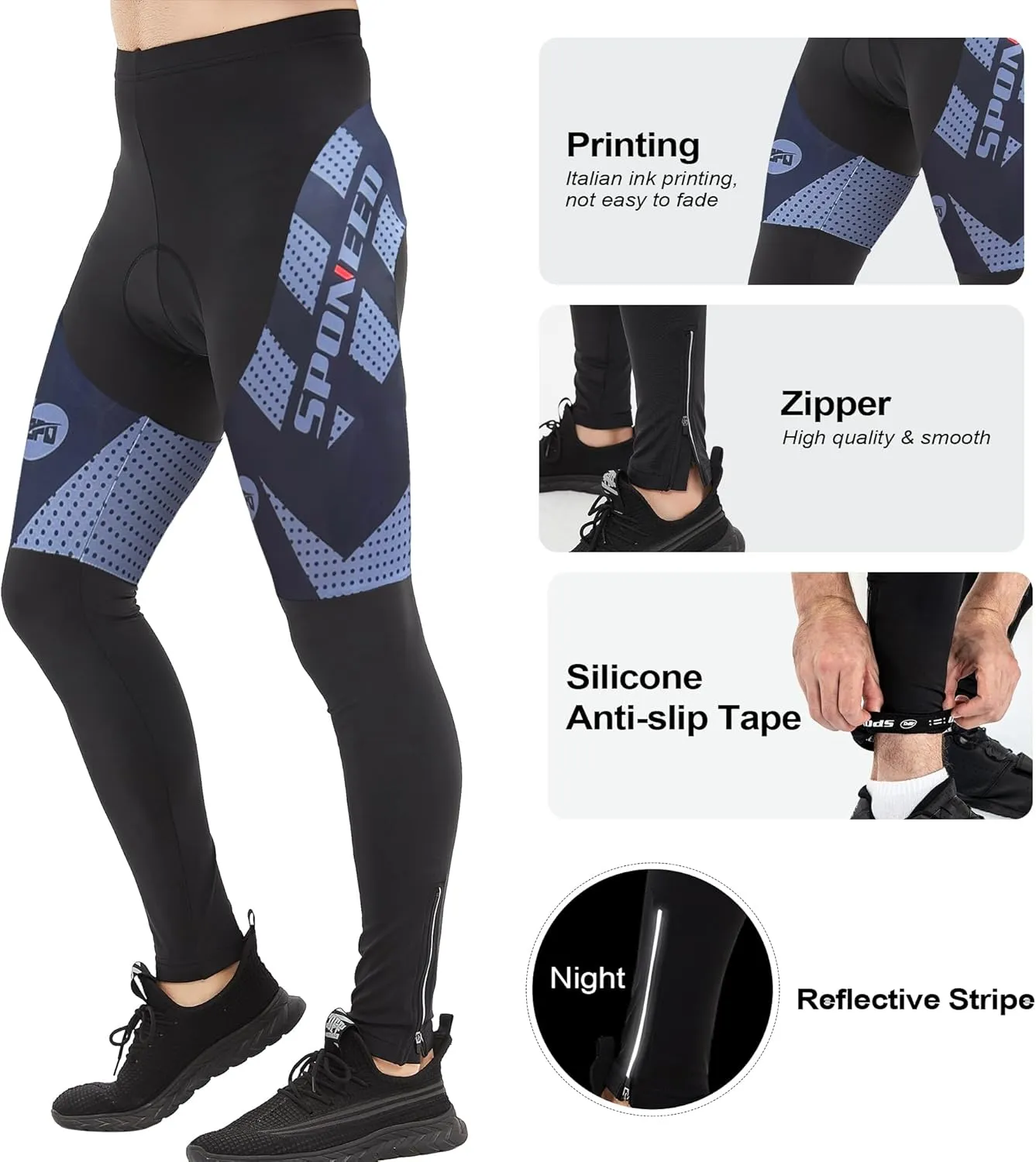 sponeed Men's Bicycle Pants 4D Padded Road Cycling Tights Leggings Outdoor Cyclist Riding Bike Wear