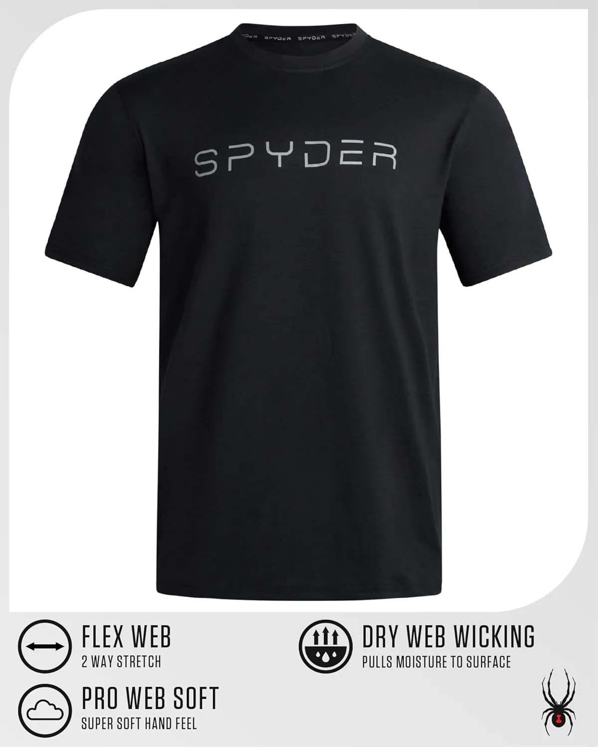 Spyder Mens Jersey Shirt - Moisture Wicking Quick Dry Short Sleeve Crewneck Athletic Tops Gym Workout Shirts for Men (S-XL)
