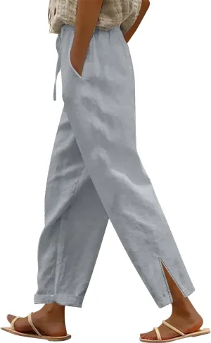 Striped Linen Pants for Women Linen Capri Lightweight Summer Beach Trousers for Women 2025 Ladies Pinstripe Pants
