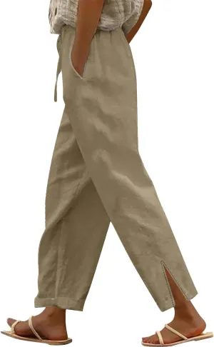 Striped Linen Pants for Women Linen Capri Lightweight Summer Beach Trousers for Women 2025 Ladies Pinstripe Pants