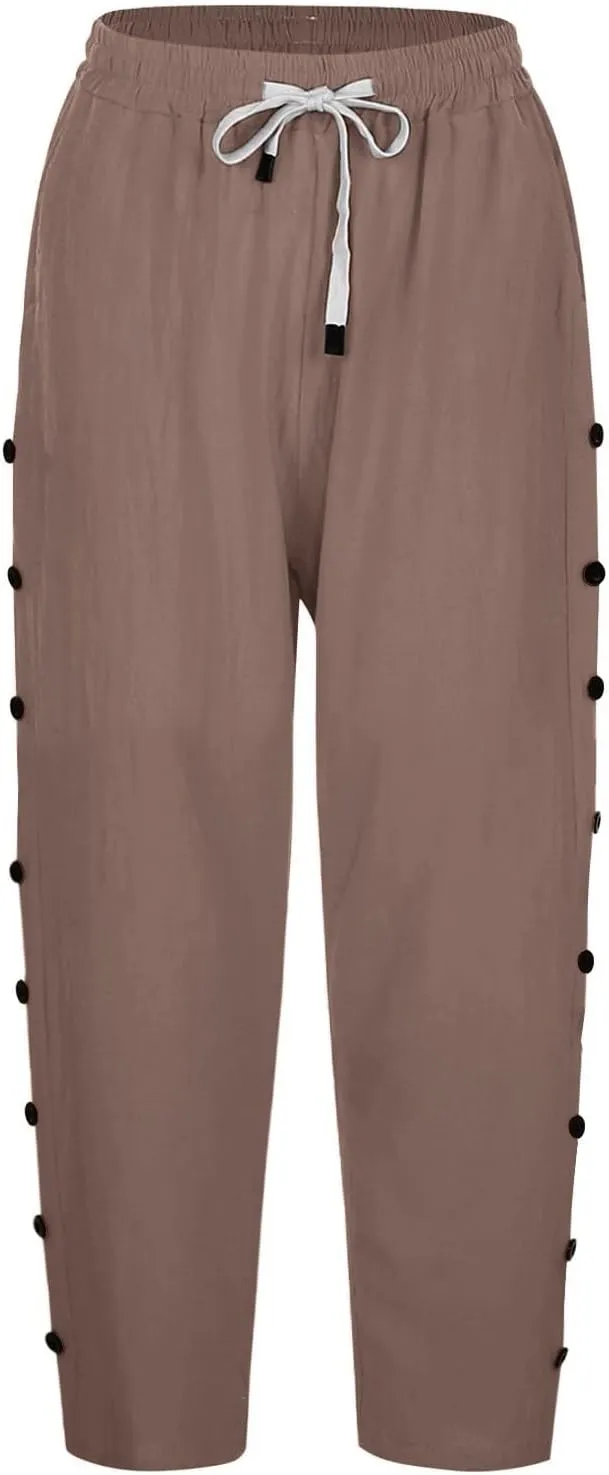 Striped Linen Pants Women Linen Capri Pants 2025 Lightweight Spring Summer Pants for Women Ladies Pinstripe Pant