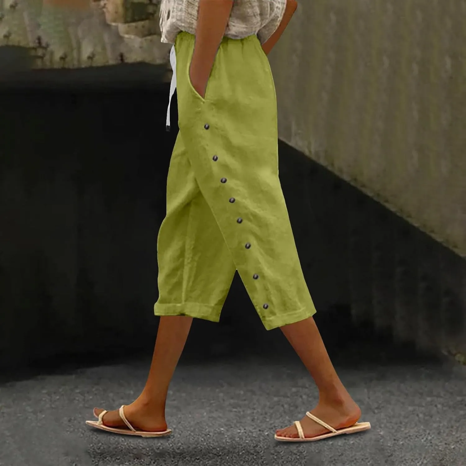 Striped Linen Pants Women Linen Capri Pants 2025 Lightweight Spring Summer Pants for Women Ladies Pinstripe Pant