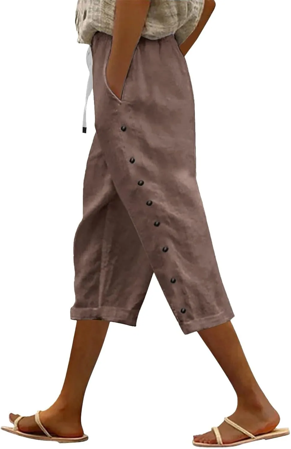 Striped Linen Pants Women Linen Capri Pants 2025 Lightweight Spring Summer Pants for Women Ladies Pinstripe Pant