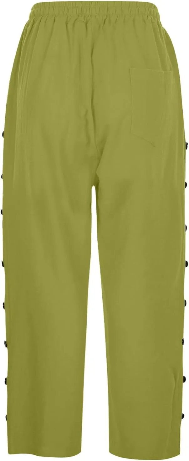 Striped Linen Pants Women Linen Capri Pants 2025 Lightweight Spring Summer Pants for Women Ladies Pinstripe Pant