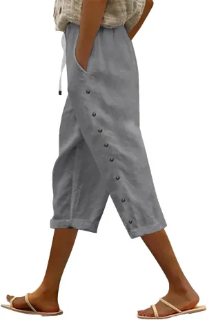 Striped Linen Pants Women Linen Capri Pants 2025 Lightweight Spring Summer Pants for Women Ladies Pinstripe Pant