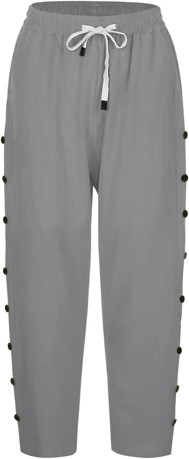 Striped Linen Pants Women Linen Capri Pants 2025 Lightweight Spring Summer Pants for Women Ladies Pinstripe Pant