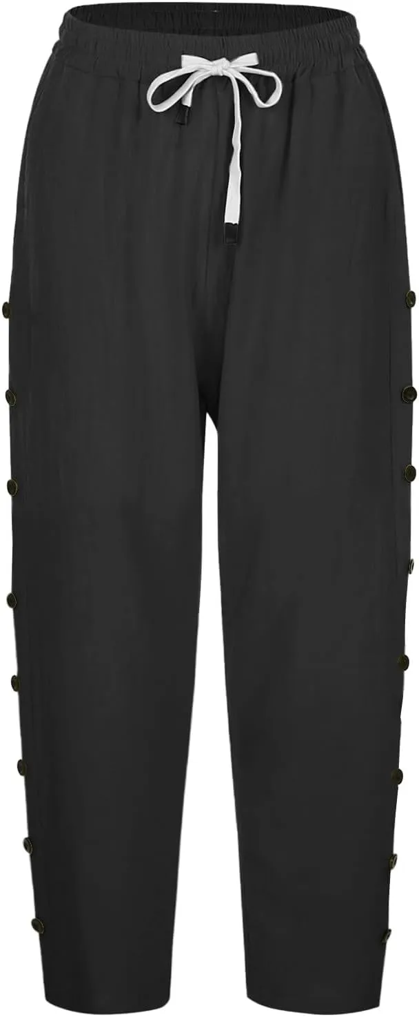 Striped Linen Pants Women Linen Capri Pants 2025 Lightweight Spring Summer Pants for Women Ladies Pinstripe Pant