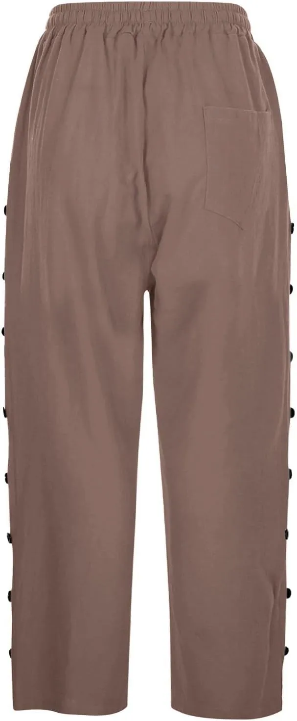 Striped Linen Pants Women Linen Capri Pants 2025 Lightweight Spring Summer Pants for Women Ladies Pinstripe Pant