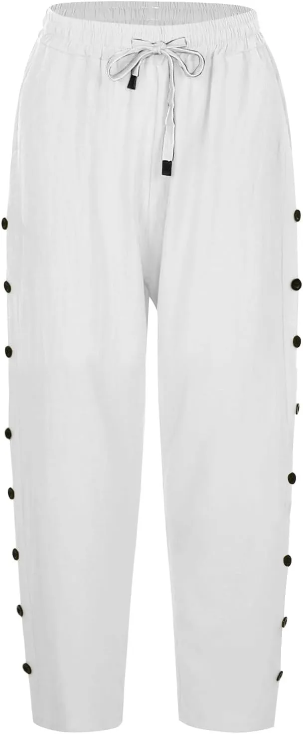 Striped Linen Pants Women Linen Capri Pants 2025 Lightweight Spring Summer Pants for Women Ladies Pinstripe Pant