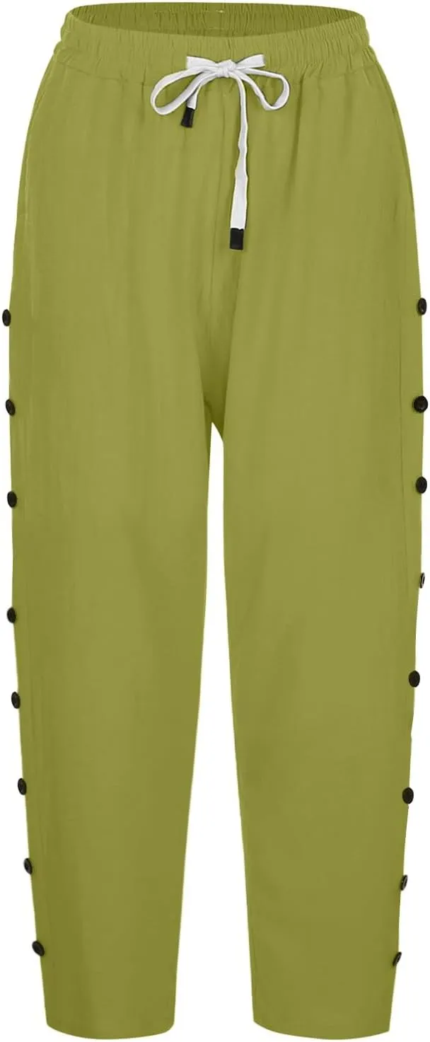 Striped Linen Pants Women Linen Capri Pants 2025 Lightweight Spring Summer Pants for Women Ladies Pinstripe Pant