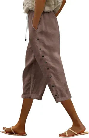 Striped Linen Pants Women Linen Capri Pants 2025 Lightweight Spring Summer Pants for Women Ladies Pinstripe Pant