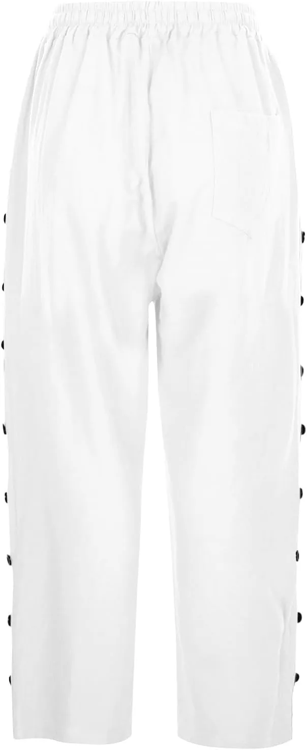 Striped Linen Pants Women Linen Capri Pants 2025 Lightweight Spring Summer Pants for Women Ladies Pinstripe Pant