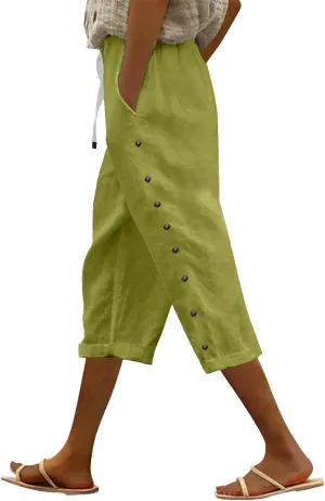Striped Linen Pants Women Linen Capri Pants 2025 Lightweight Spring Summer Pants for Women Ladies Pinstripe Pant