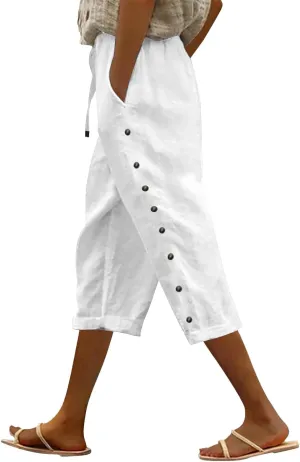 Striped Linen Pants Women Linen Capri Pants 2025 Lightweight Spring Summer Pants for Women Ladies Pinstripe Pant