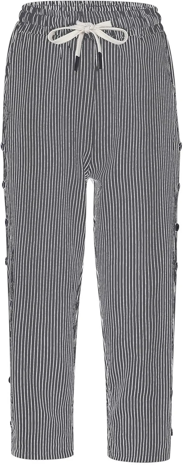 Striped Linen Pants Women Linen Lightweight Spring Summer Capri Pant 2025 Ladies Pinstripe Trousers