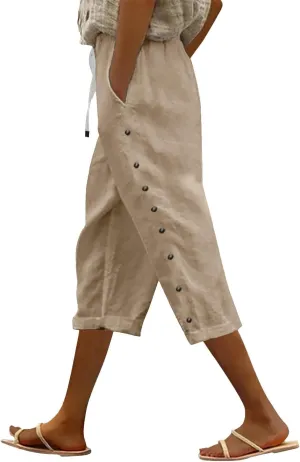 Striped Linen Pants Women Linen Lightweight Spring Summer Capri Pant 2025 Ladies Pinstripe Trousers