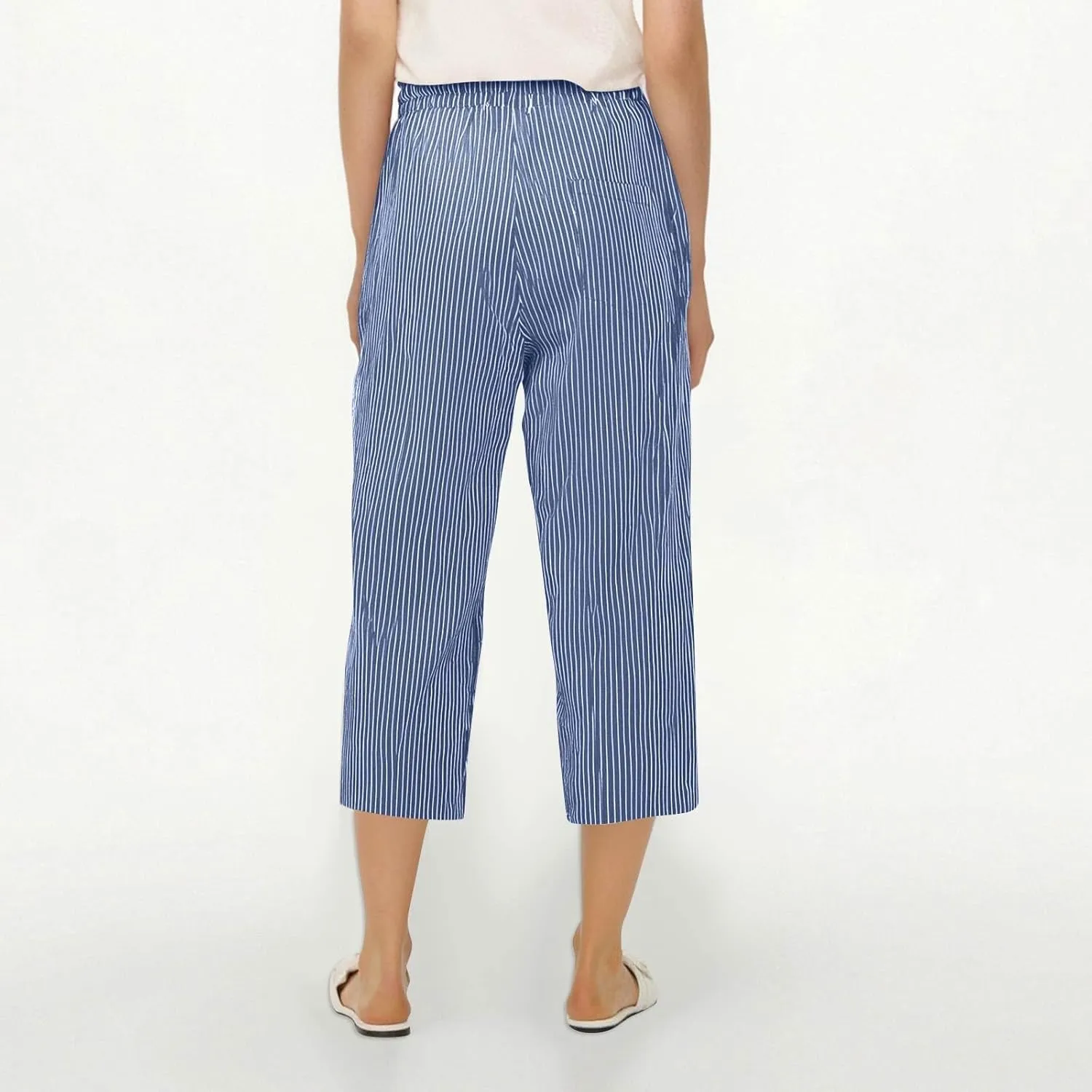 Striped Linen Pants Women Linen Lightweight Spring Summer Capri Pant 2025 Ladies Pinstripe Trousers