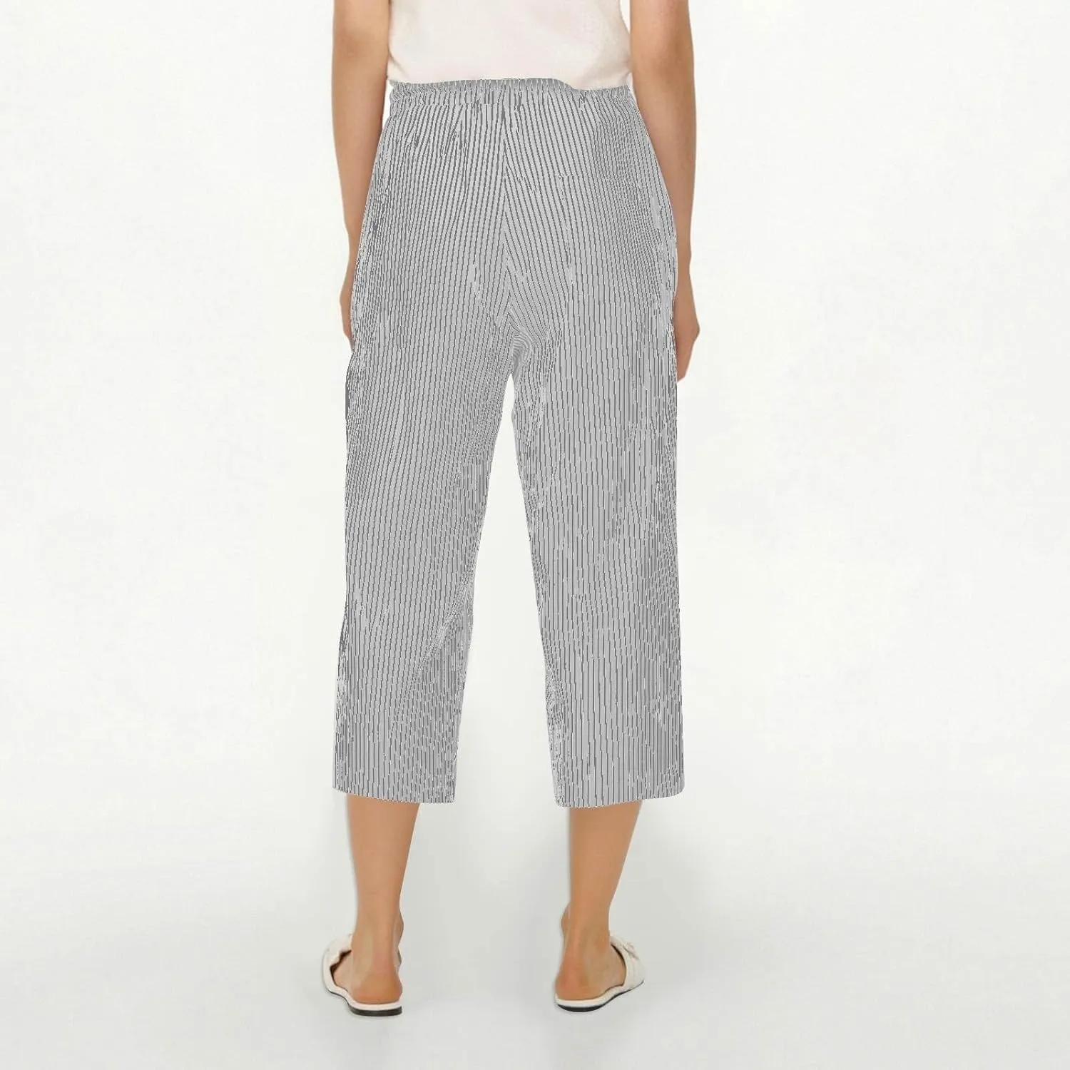 Striped Linen Pants Women Linen Lightweight Spring Summer Capri Pant 2025 Ladies Pinstripe Trousers