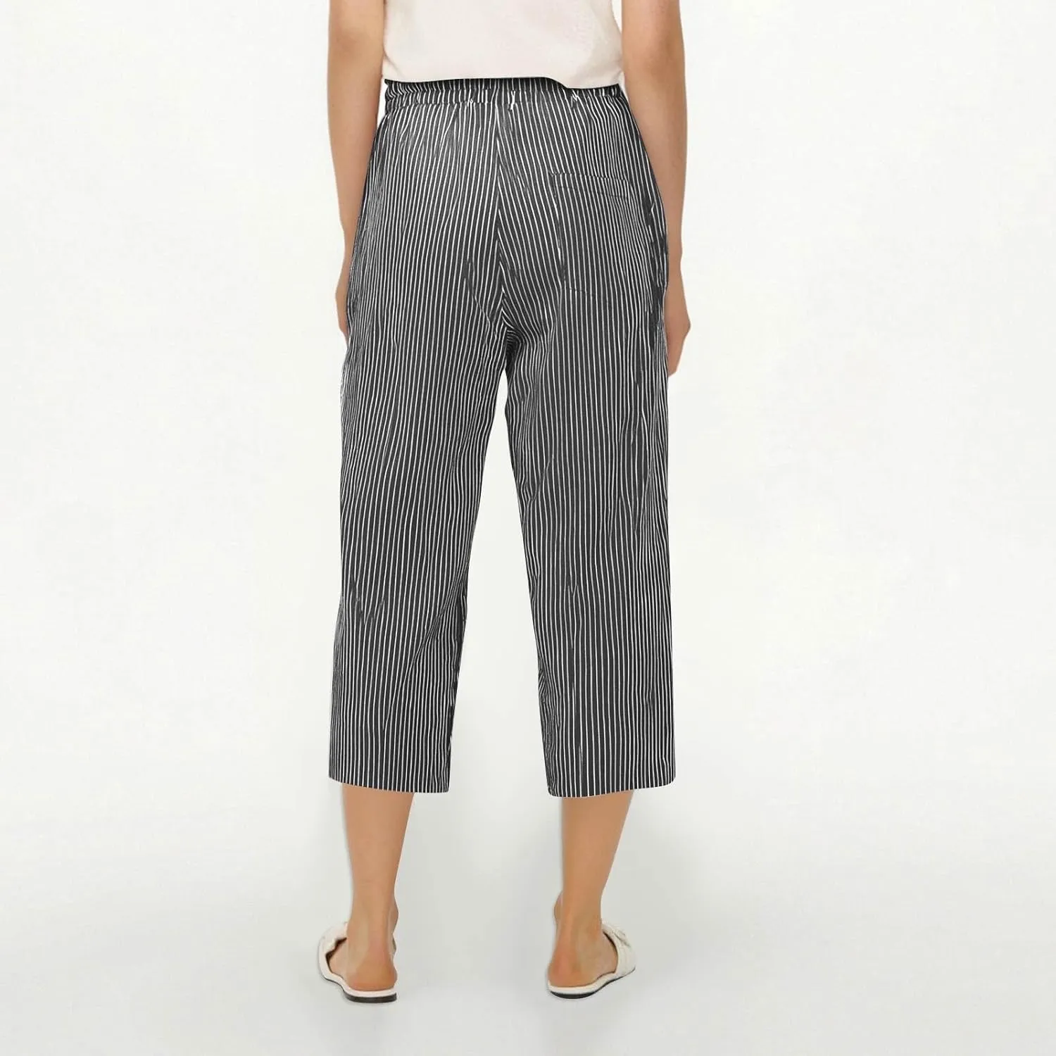 Striped Linen Pants Women Linen Lightweight Spring Summer Capri Pant 2025 Ladies Pinstripe Trousers