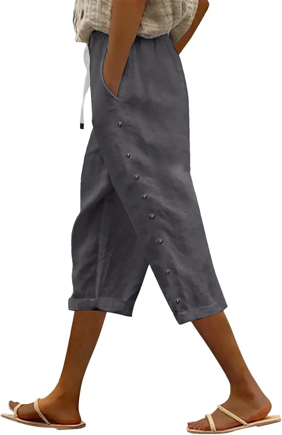 Striped Linen Pants Women Linen Lightweight Spring Summer Capri Pant 2025 Ladies Pinstripe Trousers