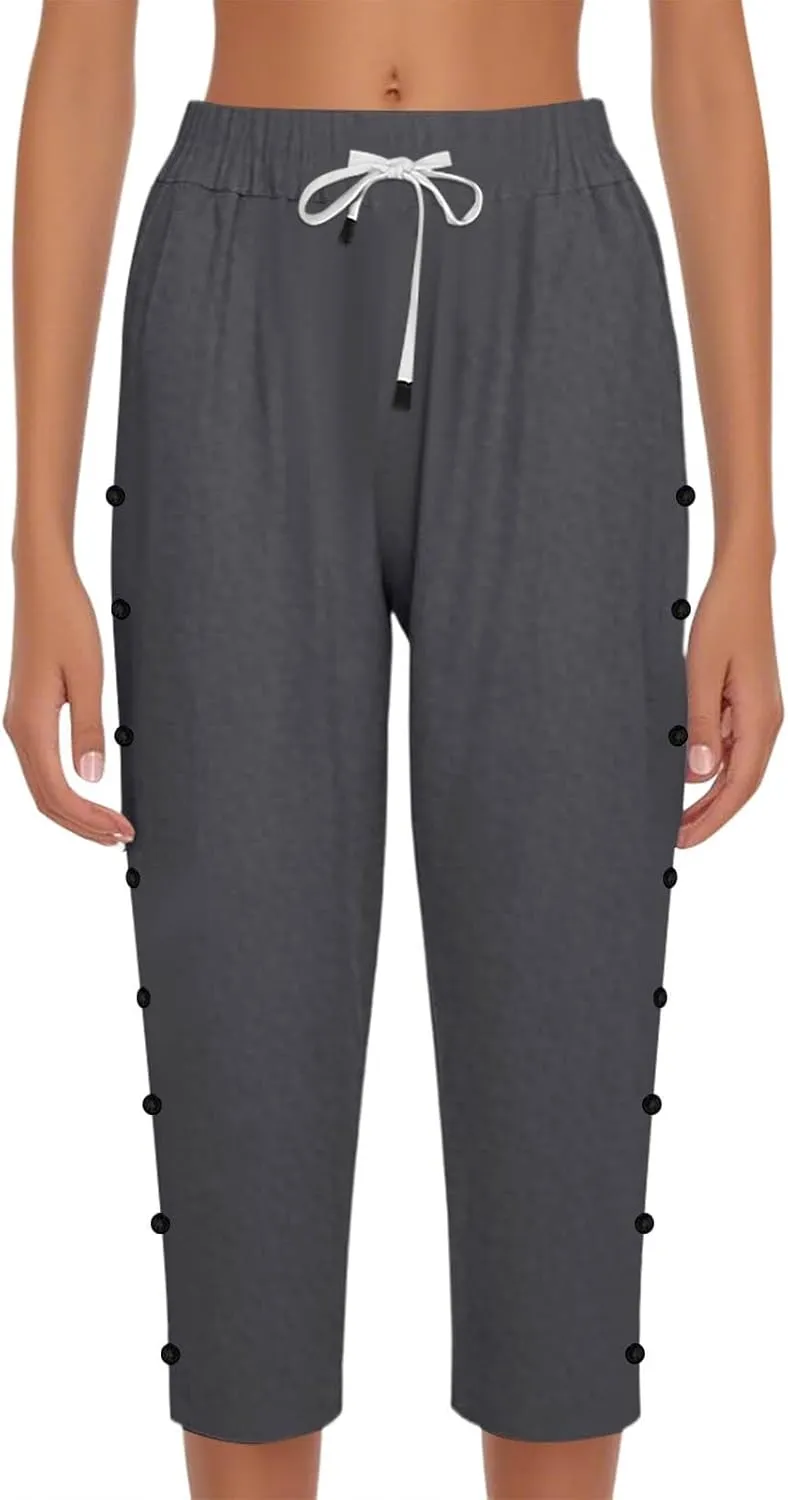 Striped Linen Pants Women Linen Lightweight Spring Summer Capri Pant 2025 Ladies Pinstripe Trousers