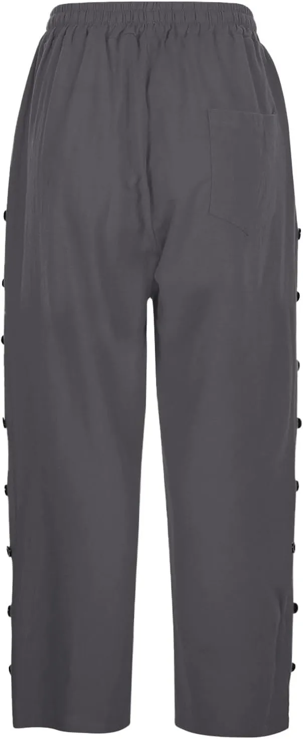 Striped Linen Pants Women Linen Lightweight Spring Summer Capri Pant 2025 Ladies Pinstripe Trousers